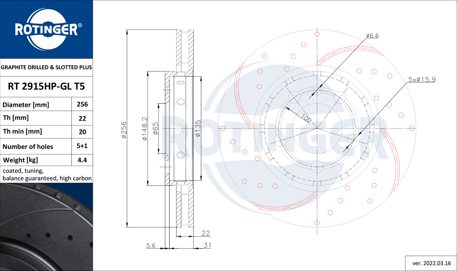 ROTINGER Féktárcsa, mind RT2915HP-GLT5_ROT